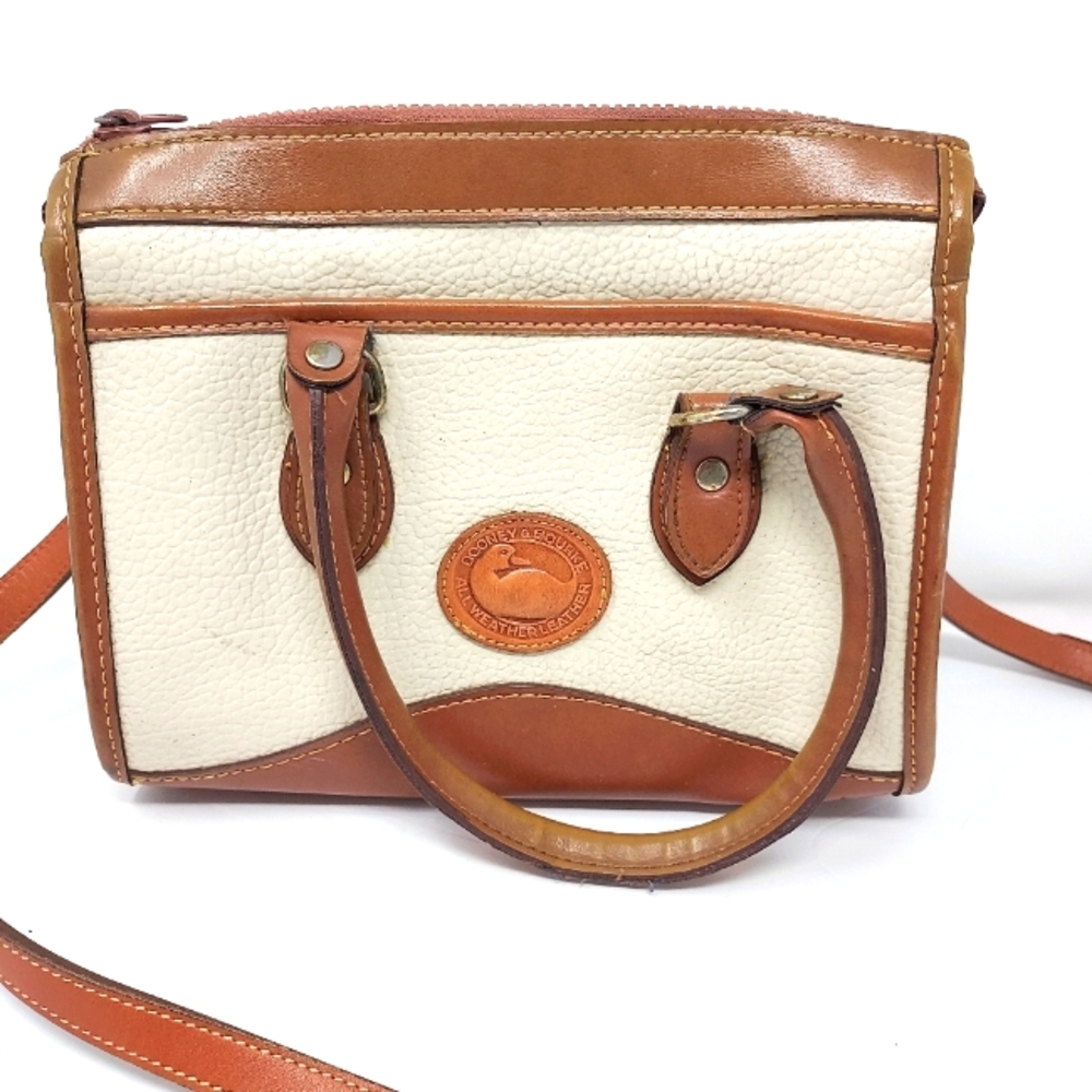 Duck Logo Faux Leather Cream & Tan Trim Satchel Purse